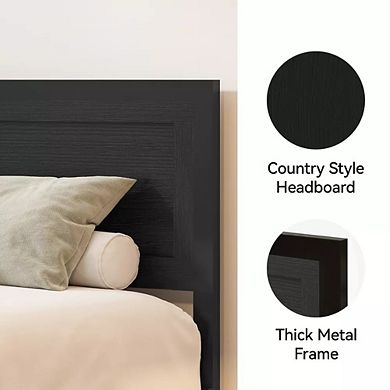 Opoiar Metal Bed Frame with Wood Headboard and Footboard, No Box Spring Needed