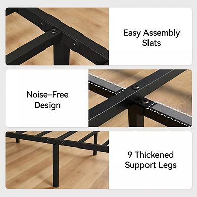 Opoiar Metal Bed Frame with Wood Headboard and Footboard, No Box Spring Needed