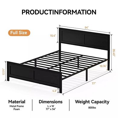 Opoiar Metal Bed Frame with Wood Headboard and Footboard, No Box Spring Needed