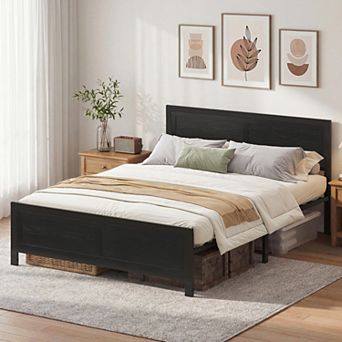 Opoiar Metal Bed Frame with Wood Headboard and Footboard, No Box Spring Needed
