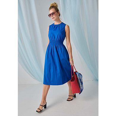 Jessica London Women's Plus Size Smocked Poplin Midi Dress
