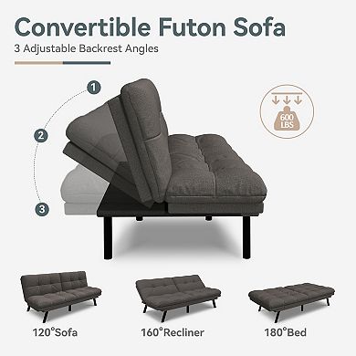 Opoiar 71" Convertible Linen Futon Sofa Bed with Adjustable Backrest & Armrests