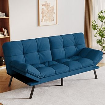 Opoiar 71" Convertible Linen Futon Sofa Bed with Adjustable Backrest & Armrests