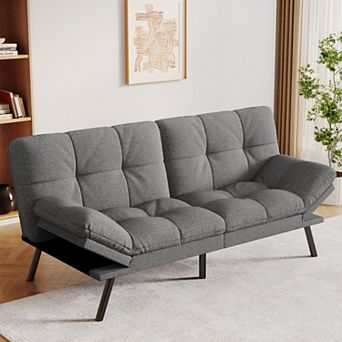 Opoiar 71" Convertible Linen Futon Sofa Bed with Adjustable Backrest & Armrests