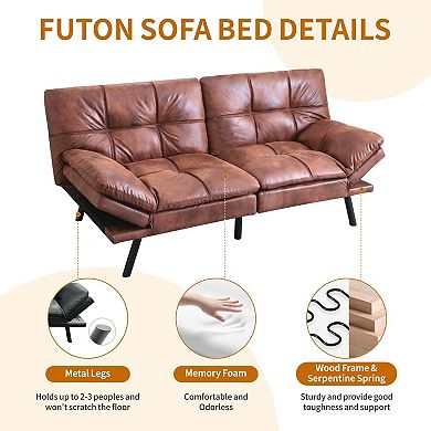 Opoiar 71" Convertible Faux Leather Futon Sofa Bed with Memory Foam
