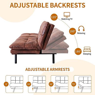 Opoiar 71" Convertible Faux Leather Futon Sofa Bed with Memory Foam