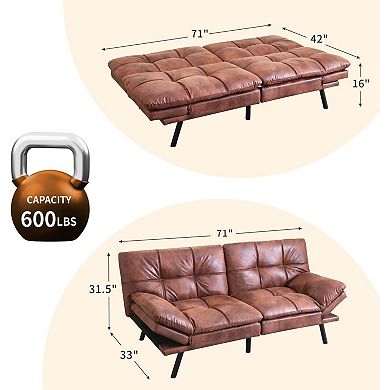 Opoiar 71" Convertible Faux Leather Futon Sofa Bed with Memory Foam