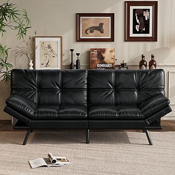 Opoiar 71" Convertible Faux Leather Futon Sofa Bed with Memory Foam