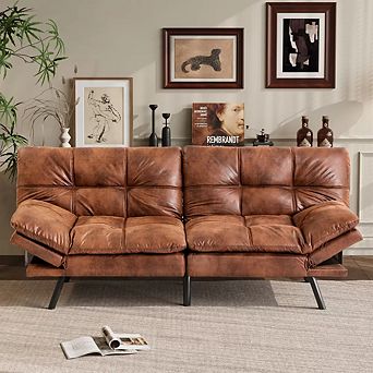Opoiar 71" Convertible Faux Leather Futon Sofa Bed with Memory Foam