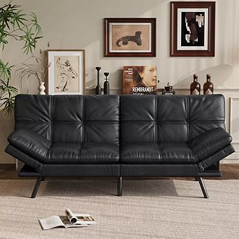 Opoiar 71" Convertible Faux Leather Futon Sofa Bed with Memory Foam