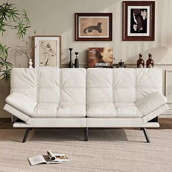 Opoiar 71" Convertible Faux Leather Futon Sofa Bed with Memory Foam