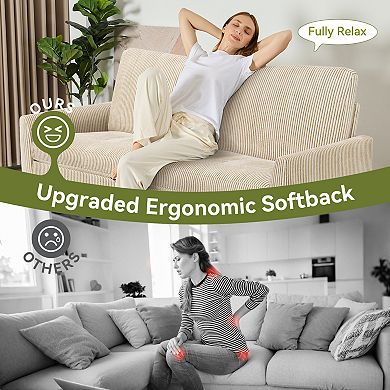 Opoiar 68" Corduroy Loveseat Sofa Comfy Deep Seat with Spring Cushion Solid Wood Frame
