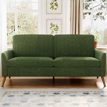 Opoiar 68" Corduroy Loveseat Sofa Comfy Deep Seat with Spring Cushion Solid Wood Frame