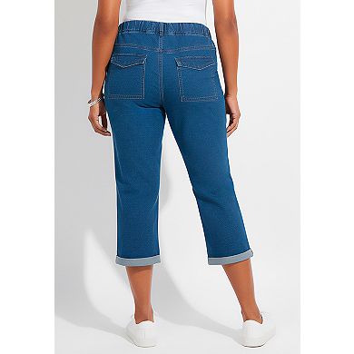 Catherines Women's Plus Size Relaxed Rolled Knit Jean Capri