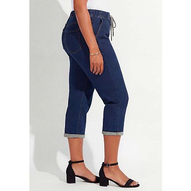 Catherines Women's Plus Size Relaxed Rolled Knit Jean Capri
