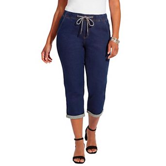 Catherines Women's Plus Size Relaxed Rolled Knit Jean Capri