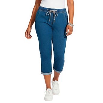 Catherines Women's Plus Size Relaxed Rolled Knit Jean Capri