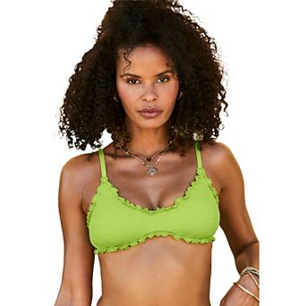 Swimsuits for All Women's Crinkle Lettuce Trim Bikini Top