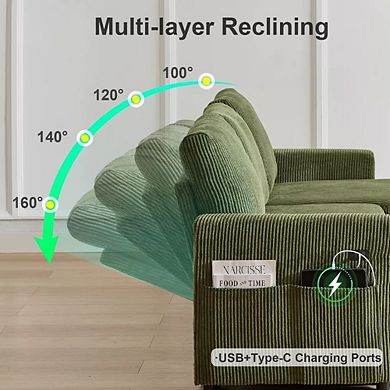 Opoiar 81" L-Shaped Corduroy Sleeper Sofa with Pull-Out Bed