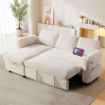 Opoiar 81" L-Shaped Corduroy Sleeper Sofa with Pull-Out Bed