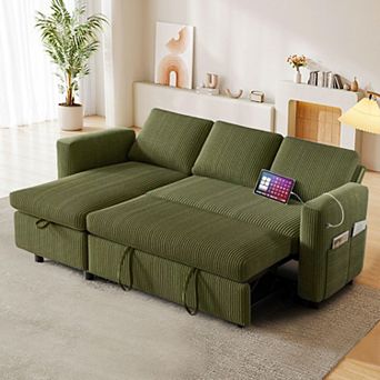 Opoiar 81" L-Shaped Corduroy Sleeper Sofa with Pull-Out Bed