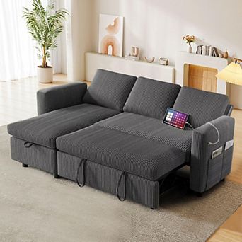 Opoiar 81" L-Shaped Corduroy Sleeper Sofa with Pull-Out Bed