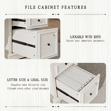 Opoiar 59" Farmhouse Executive Desk with Locking File Drawer & Power Outlet