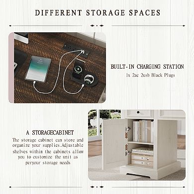 Opoiar 59" Farmhouse Executive Desk with Locking File Drawer & Power Outlet