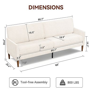 Opoiar 88" Corduroy Loveseat Sofa with Memory Foam Cushion