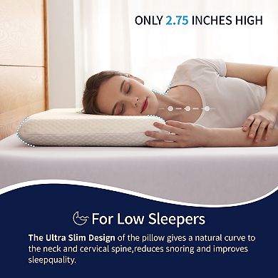 Opoiar Ultra Thin Cooling Memory Foam Pillow, Low Profile Design with Washable Cover