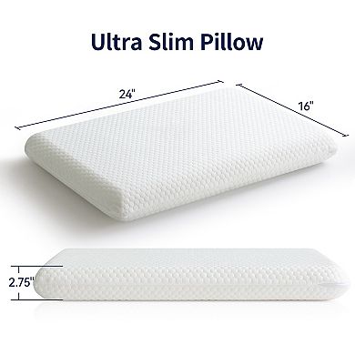 Opoiar Ultra Thin Cooling Memory Foam Pillow, Low Profile Design with Washable Cover