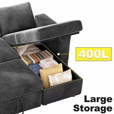 Opoiar 81" L-Shaped Chenille Sleeper Sofa with Pull-Out Bed