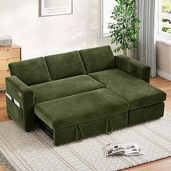 Opoiar 81" L-Shaped Chenille Sleeper Sofa with Pull-Out Bed
