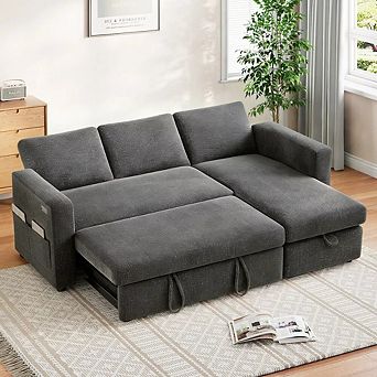 Opoiar 81" L-Shaped Chenille Sleeper Sofa with Pull-Out Bed