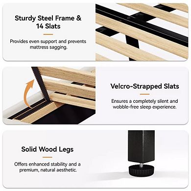 Opoiar Queen Upholstered Platform Bed Frame with 55.5" Wingback Headboard and Wood Slats