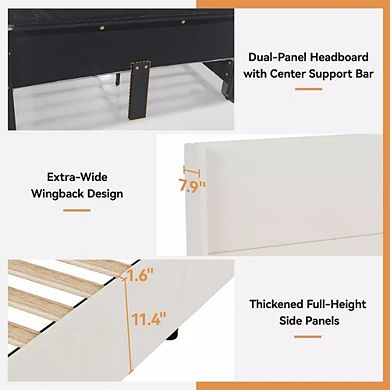 Opoiar Queen Upholstered Platform Bed Frame with 55.5" Wingback Headboard and Wood Slats