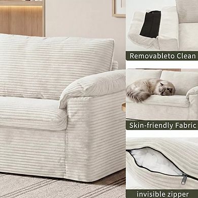 Opoiar 86-Inch Modern Two-Seater Sofa with Arm Pillows and Corduroy Upholstery