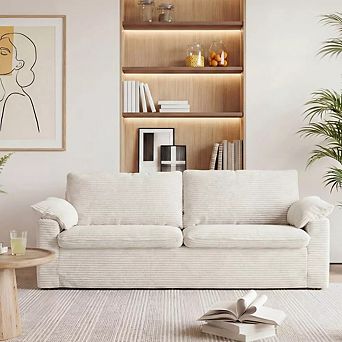 Opoiar 86-Inch Modern Two-Seater Sofa with Arm Pillows and Corduroy Upholstery