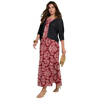 Roaman's Women's Plus Size Crochet Open-Front Flare Sleeve Shrug Cardigan
