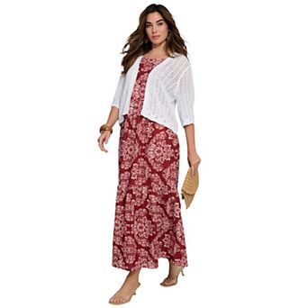 Roaman's Women's Plus Size Crochet Open-Front Flare Sleeve Shrug Cardigan
