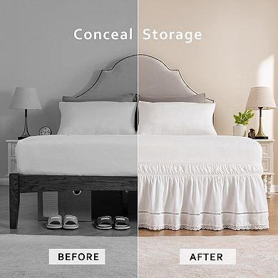 Elegant Floral Bed Skirt with 15" Drop, Elastic Buckle for Easy Fit, Machine Washable