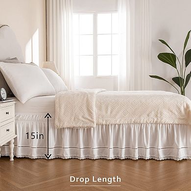 Elegant Floral Bed Skirt with 15" Drop, Elastic Buckle for Easy Fit, Machine Washable