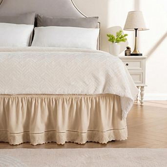 Elegant Floral Bed Skirt with 15" Drop, Elastic Buckle for Easy Fit, Machine Washable