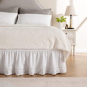 Elegant Floral Bed Skirt with 15" Drop, Elastic Buckle for Easy Fit, Machine Washable