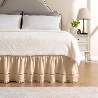 Elegant Floral Bed Skirt with 15" Drop, Elastic Buckle for Easy Fit, Machine Washable