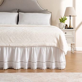 Elegant Floral Bed Skirt with 15" Drop, Elastic Buckle for Easy Fit, Machine Washable