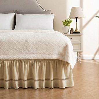 Elegant Floral Bed Skirt with 15" Drop, Elastic Buckle for Easy Fit, Machine Washable