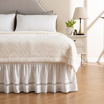 Elegant Floral Bed Skirt with 15" Drop, Elastic Buckle for Easy Fit, Machine Washable