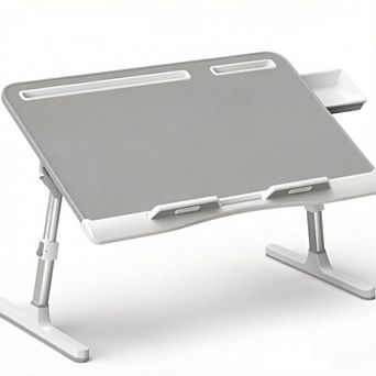 KSIZUIS XL Leather Lap Desk - Adjustable & Foldable Tray with Drawer for Bed, Sofa & Floor, Grey