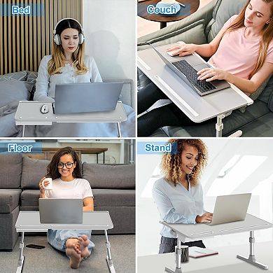 KSIZUIS XL Leather Lap Desk - Adjustable & Foldable Tray with Drawer for Bed, Sofa & Floor, Grey